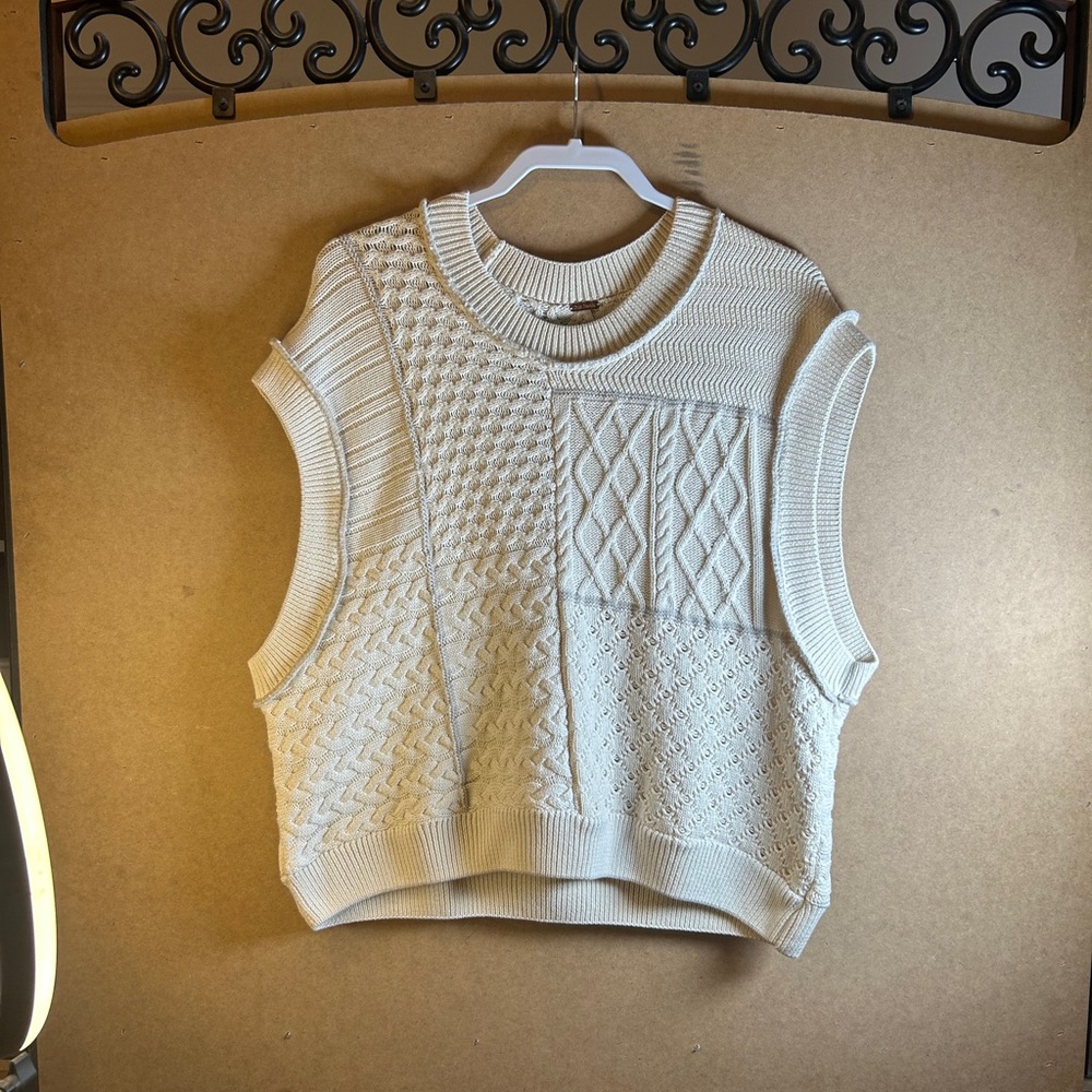 Free People Cream Knit Sweater Vest